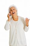 An Old Lady Talking Over Phone Stock Photo