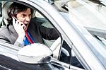 Angry Businessman Shouting While Driving Stock Photo