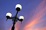 Antique Lamps On Twilight Sky Background Stock Photo