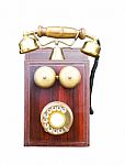 Antique Wooden Telephone Stock Photo