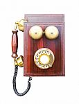 Antique Wooden Telephone Isolated Stock Photo
