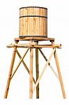 Antique Wooden Water Tower With Steel Ring Stock Photo