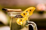 Apple Cider With Cinnamon Stick In A Glass Stock Photo