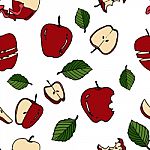 Apple Seamless Pattern By Hand Drawing On White Backgrounds Stock Photo