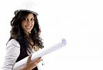 Architect With Blueprint Roll Stock Photo