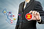 Asean Economic Community In Businessman Hand Stock Photo