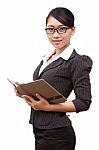 Asian Business Lady With Diary Stock Photo