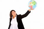 Asian Businesswoman With Globe Stock Photo