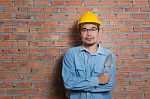 Asian Construction Technician Stock Photo