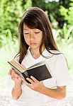 Asian Girl Reading Book Stock Photo