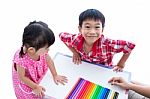 Asian Kids Prepare Create Toys From Play Clay. Strengthen The Imagination Of Child Stock Photo