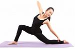 Asian Woman Health Care Yoga Posting Isolated White Background Stock Photo