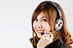 Asian Women Call Center With Phone Headset Stock Photo