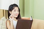Asian Young Business Woman Working Stock Photo