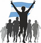 Athlete With The Argentina Flag At The Finish Stock Photo