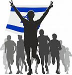 Athlete With The Israel Flag At The Finish Stock Photo
