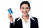 Attractive Business Lady Showing Credit Card Stock Photo