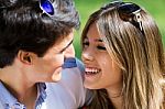 Attractive Couple On Romantic Picnic In Countryside Stock Photo