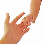 Baby's Hand Holding Mother's Finger Stock Photo