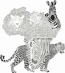 Background With A Map Of Africa With A Leopard And Zebra Motif stock image