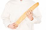 Baguette In A Hands Of A Backer Stock Photo