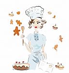 Baker Woman Making Cookies Stock Photo