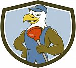 Bald Eagle Plumber Plunger Crest Cartoon Stock Photo