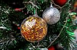Balls Decorated On A Christmas Tree Stock Photo