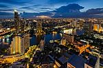 Bangkok Cityscape And Chaophraya River Stock Photo