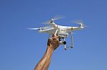 Bangkok Thailand - March 13: Dji Phantom Drone Hover Flying With Camera Recoard Lens Against Blue Sky ,aerial Photography By Drone Is Very Popular In Present On March 13 ,201in Bangkok Thailand Stock Photo