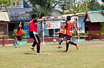 Bangkok, Thailand - Nov 2016: In The Nov 23, 2016. Youth Soccer Match, In Pieamsuwan Elementary School Stock Photo