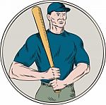 Baseball Player Batter Holding Bat Etching Stock Photo