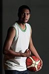 Basketball Player Hold Ball For Shoot Stock Photo