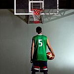 Basketball Player Stand In The Game Stock Photo