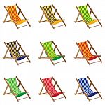 Beach Chair. Colorful Beach Chair Isolated On White Background. Wooden Furniture Stock Photo
