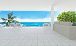 Beach Living On Sea View And Blue Sky Background-3d Rendering Stock Photo