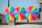 Beach Umbrellas On The Pier Stock Photo