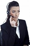 Beautiful Call Center Telephone Woman Wearing Headset Stock Photo