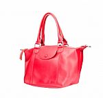 Beautiful Color Of Pink Leather Fashion Hand Bag Isolated White Stock Photo