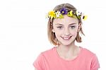 Beautiful Girl Wearing Flower Crown Stock Photo