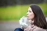 Beautiful Girl With Cup Of Coffee Stock Photo