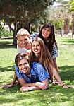 Beautiful Group Of Friends At The Park Stock Photo