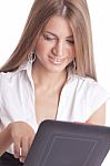 Beautiful lady using Tablet pc Stock Photo