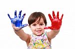 Beautiful Little Girl With Her Hands In The Paint Stock Photo