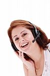Beautiful Smiling Support Phone Female Operator Stock Photo