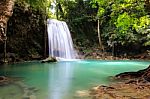Beautiful Waterfall At Erawan National Park In Kanchanaburi ,tha Stock Photo