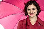 Beautiful Woman Holding An Open Umbrella Stock Photo