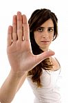 Beautiful Woman Showing Stopping Hand Gesture Stock Photo