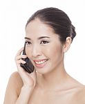 Beautiful Woman With A Phone Stock Photo