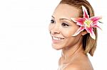 Beautiful Woman With Lilly Flower Stock Photo